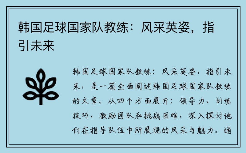 韓國足球國家隊教練：風(fēng)采英姿，指引未來